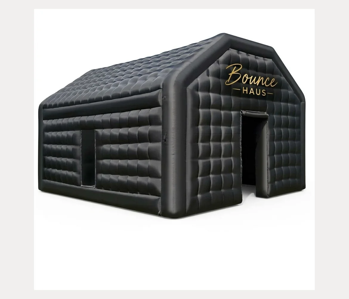 Black enclosed Bounce Haus Co nightclub inflatable with entrance