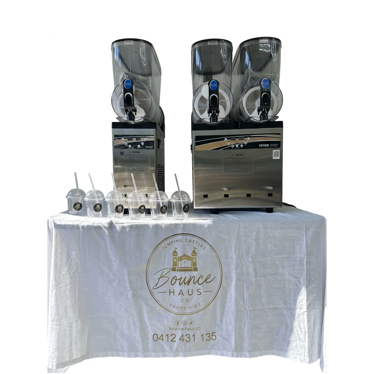 Single and double slushy machines displayed on a table